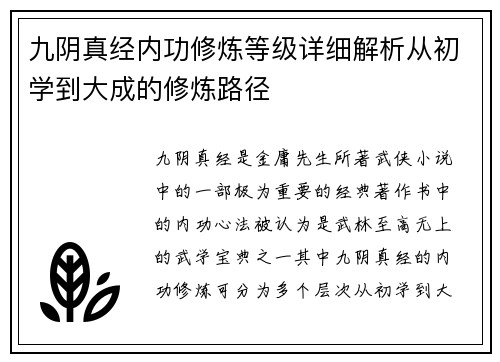 九阴真经内功修炼等级详细解析从初学到大成的修炼路径